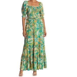 Betsey Johnson Pink Label Palm Patterned Maxi Dress - Pepper Green - M
